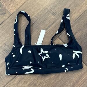 Madewell Leah Square Neck Bikini Top Abstract Doodle Black White Size XXS NWT